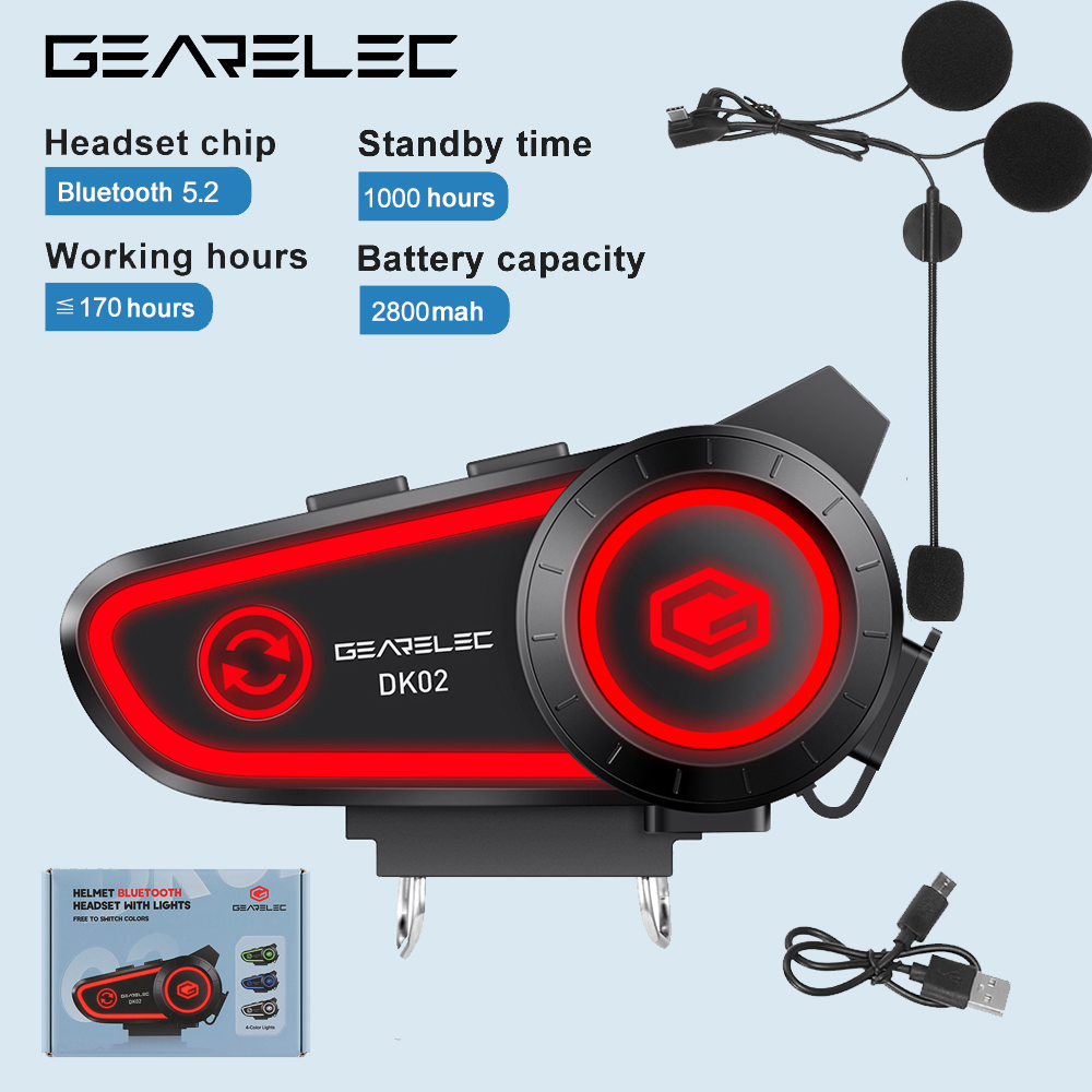 Gearelec dk02 Motorrad helm Headset Stereo Bluetooth Freis prec heinrich tung ipx7 wasserdicht 2800mah mit dreifarbigem Umgebungs licht