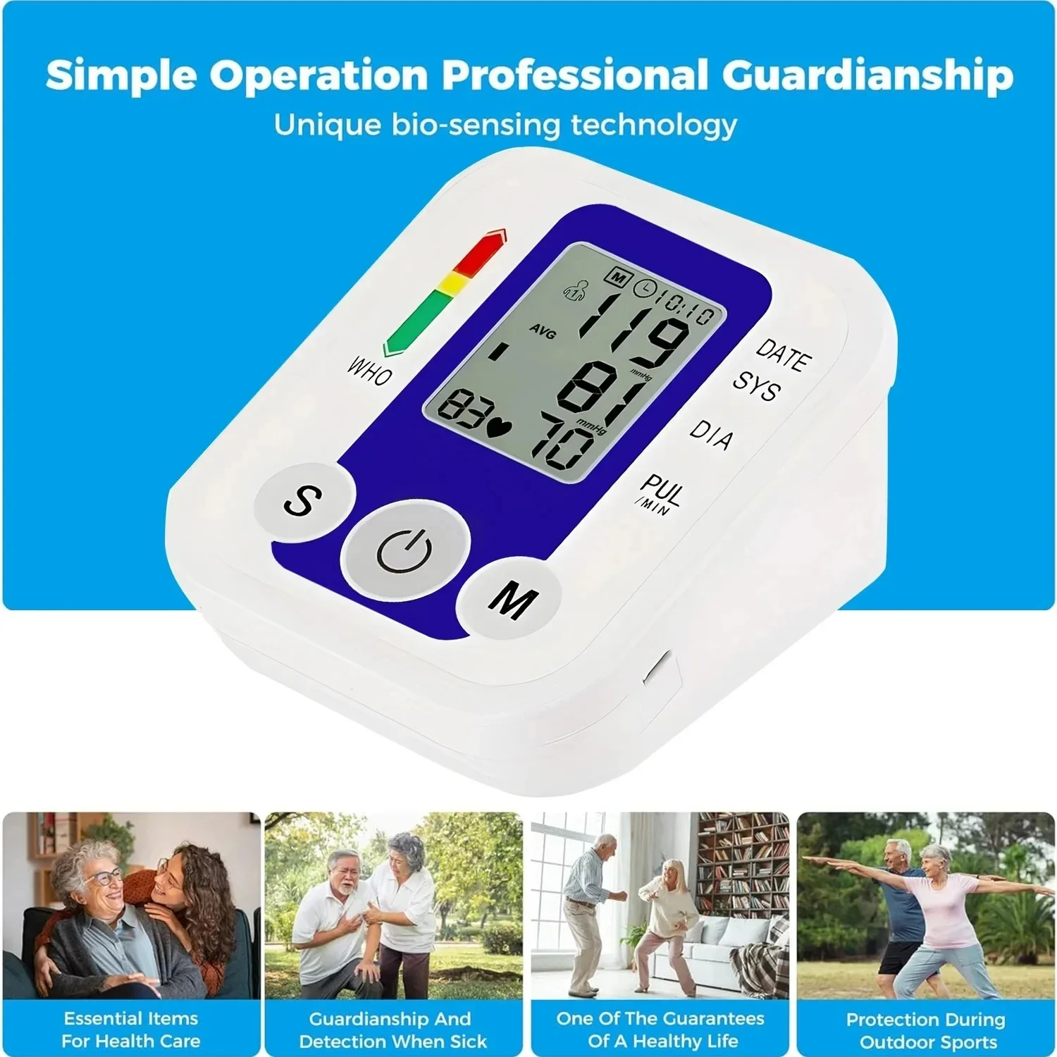 JUSTLANG Arm เครื่องวัดความดันโลหิต เซ็นเซอร์ความดัน Monitor BP เครื่องวัดความดันโลหิตอัตโนมัติ Digital Tensiometer จอแสดงผล LED Arm Cuff