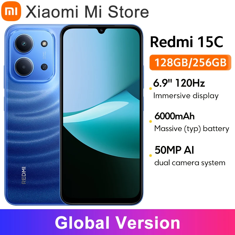 Global Version Xiaomi Redmi 15C Smartphone 6.9" 120Hz Dot Drop display 50MP main camera 33W charging MediaTek Helio G81-Ultra