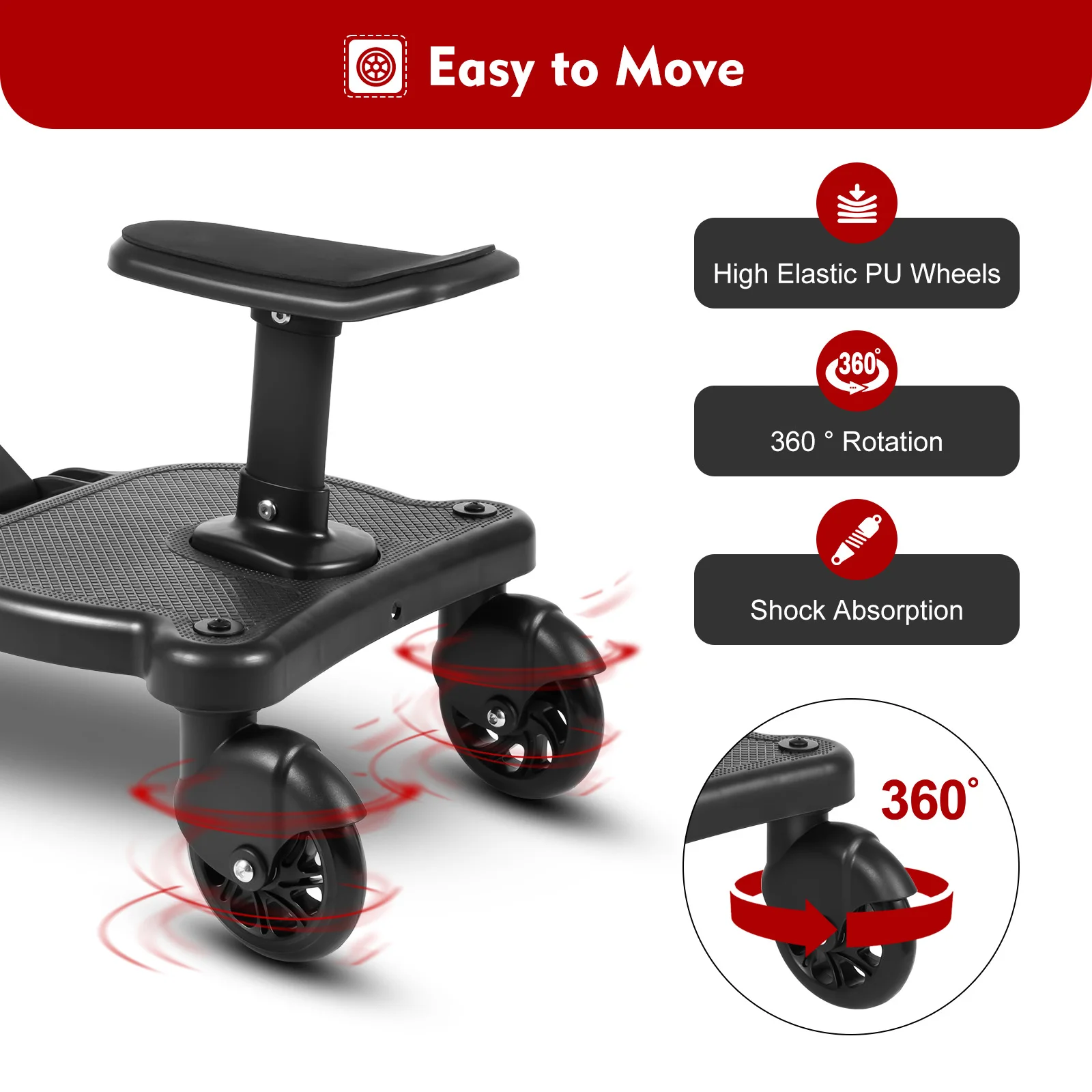 Tablero de cochecito universal Cochecito de pie para caminar 360 °   Tablero de cochecito de rotación con asiento, diseño estable, patines para bebés de dos ruedas