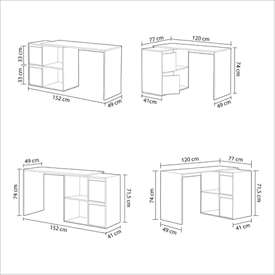 Réductions à durée limitée--LOUNGITUDE - Bureau Angle modulable (4 Positions) avec Rangement L120 cm - Blanc