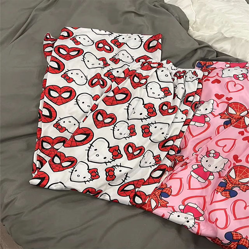 Pantaloni da notte in flanella di gatto dei cartoni animati per le donne in autunno e inverno, nuovi pantaloni da casa casual caldi in pile corallo ispessito e flanella