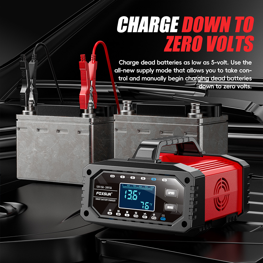 EAFC Auto-acculader 12V 25A/24V 15A Automatisch en motorfietsaccu-oplaadapparaat Loodzuur LiFiPO4,GEL, AGM-batterij