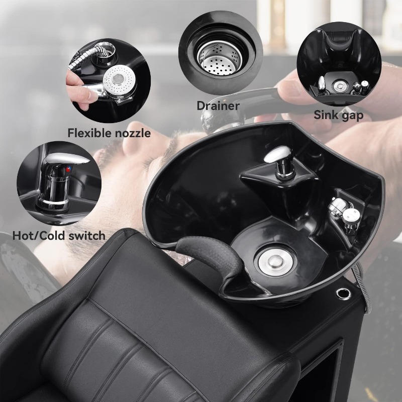 Shampoo Barber Backwash Chair, Adjustable ABS Plastic Shampoo Bowl Sink with Chair for Spa Beauty Salon…