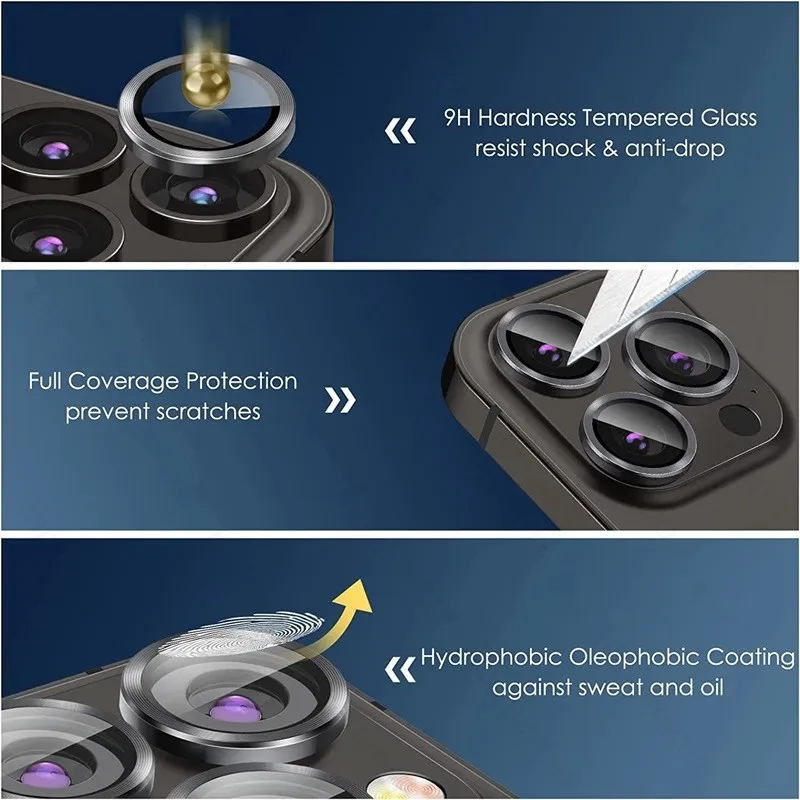 Protetor de lente de câmera para iPhone, anel de metal, protetor de vidro para iPhone 14, 15 Plus, 16 Pro Max, 3-2Pcs