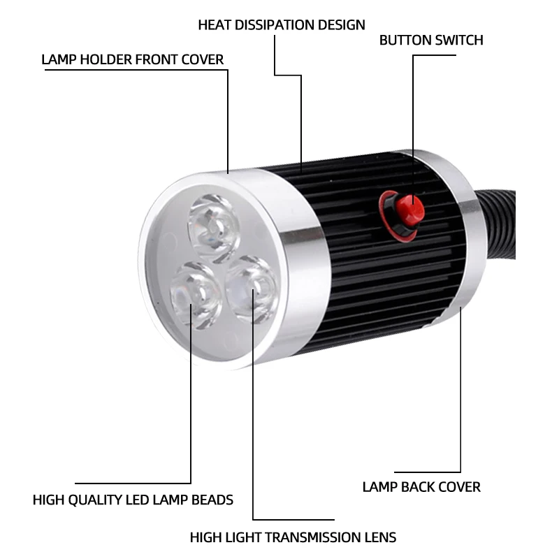 Led CNC Machine Tool Work Lamp Lathe long Gooseneck Workshop Working Lights Magnetic / Screw Base Super Bright Industrial Lamp
