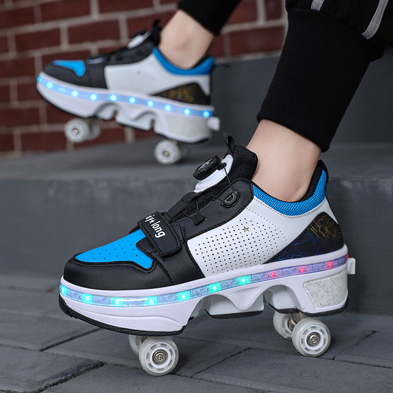 LED Deformation Parkour Schuhe Vier Räder Runden Laufschuhe Casual Sneakers Unisex Deform Roller Schuhe Skating Schuhe
