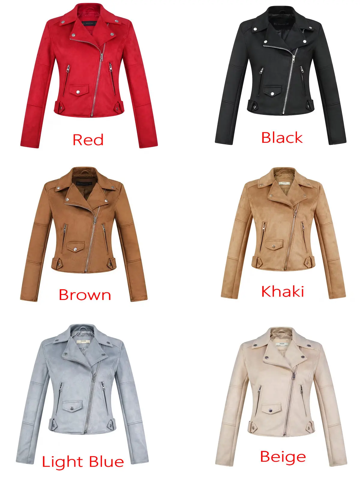 女性用スエードバイカージャケット,カジュアル,ショート,レッド,マット,ストリートウェア,秋冬服,新品,2020
