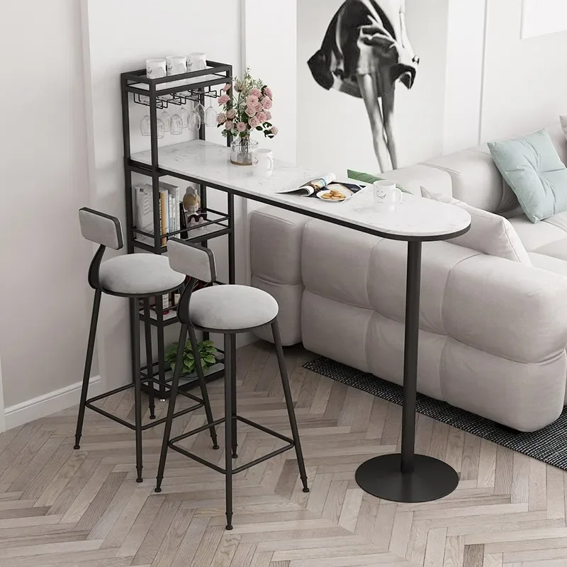 marble home bar table, living room partition wine rack integrated dining table against the wall high table and chair combination