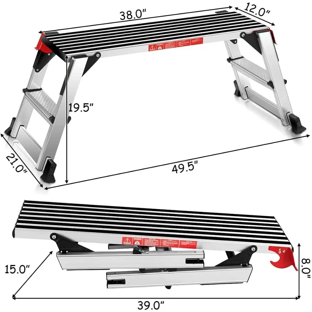 40'' Step Stool Folding Ladder Portable Work Bench Aluminum Drywall Stool with Non Skid Rubber Platform Step