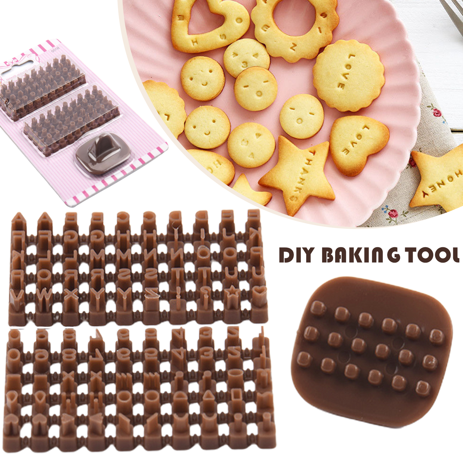 Khuôn Cắt Cookie Trang Trí Dụng Cụ Bảng Chữ Cái Báo Chí Tem In Nổi Stencils Đường Dán Fondant Khuôn Bánh Quy Khuôn Làm Bánh