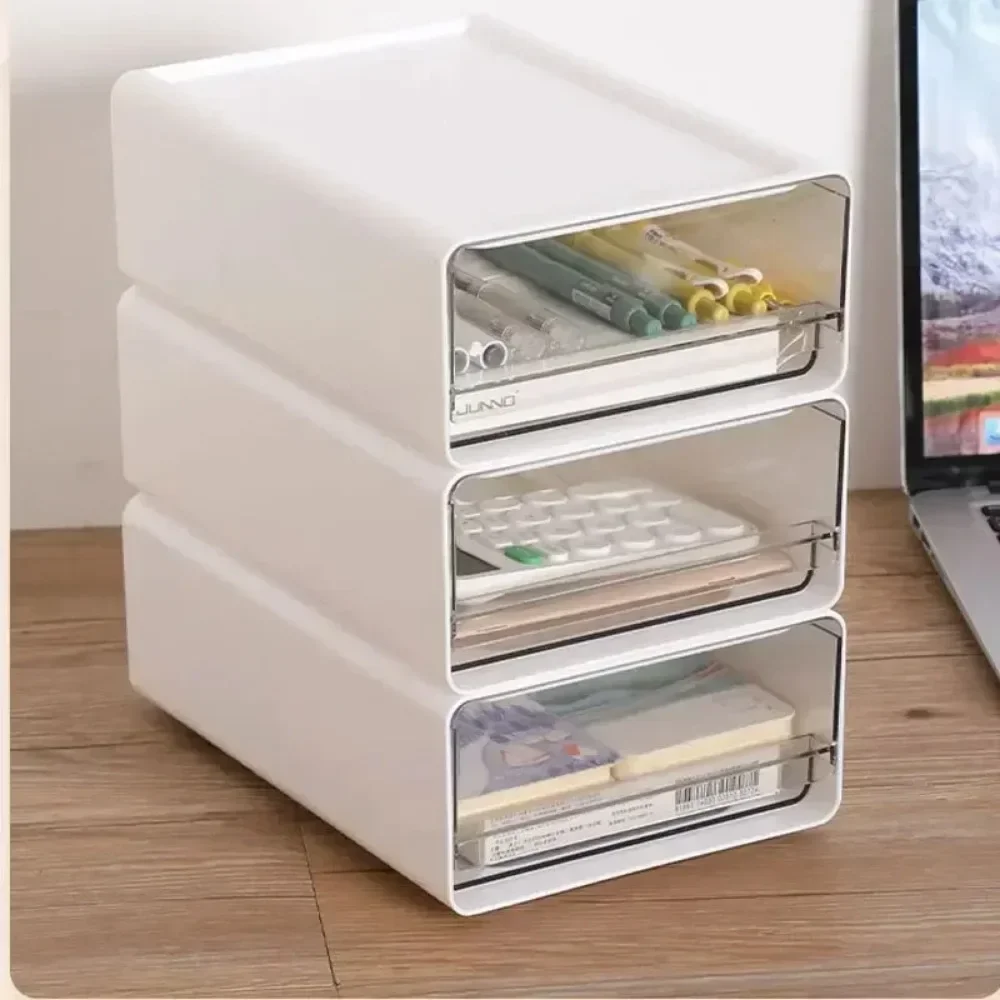 Desktop Storage Boxs Stackable Drawers Stationery Cabinet Desktop Cosmetic Organizer Transparent Office Document Sundries Holder