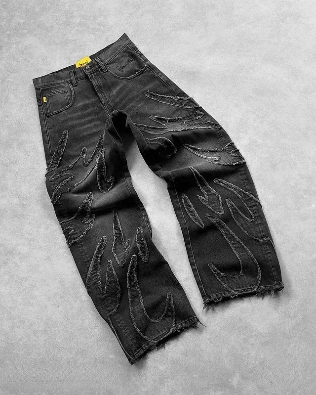 男性と女性のためのバギーデニムパンツ,ハイウエストジーンズ,原宿刺embroidered,ヒップホップ,ストレートレッグ,ワイドレッグ,ストリートウェア,y2k