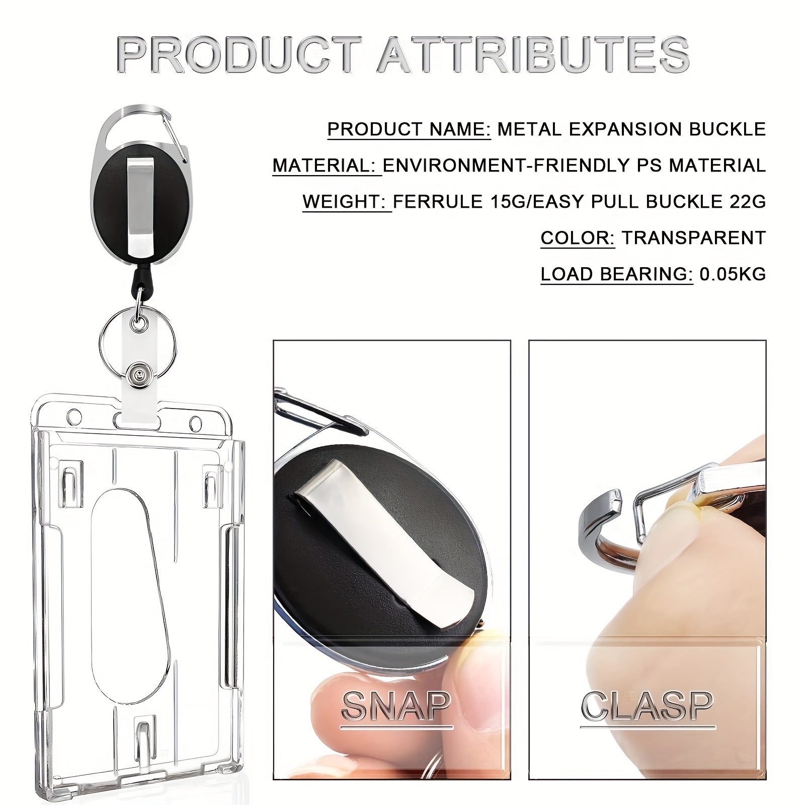 2pcs Heavy-Duty Badge Holders with Retractable Clip - Transparent, Scratch-Proof ID & Keychain Cases for Students, Bank Cards