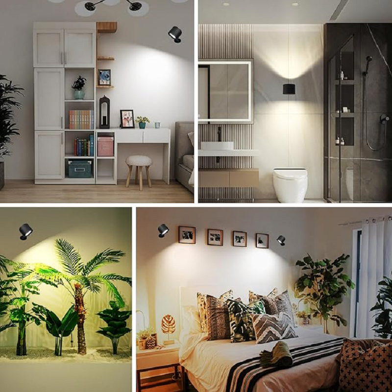 Arandelas de parede led luz controle toque cabeça dupla lâmpada parede 360 rotativo 3 cores luzes parede sem fio luzes da noite para o quarto