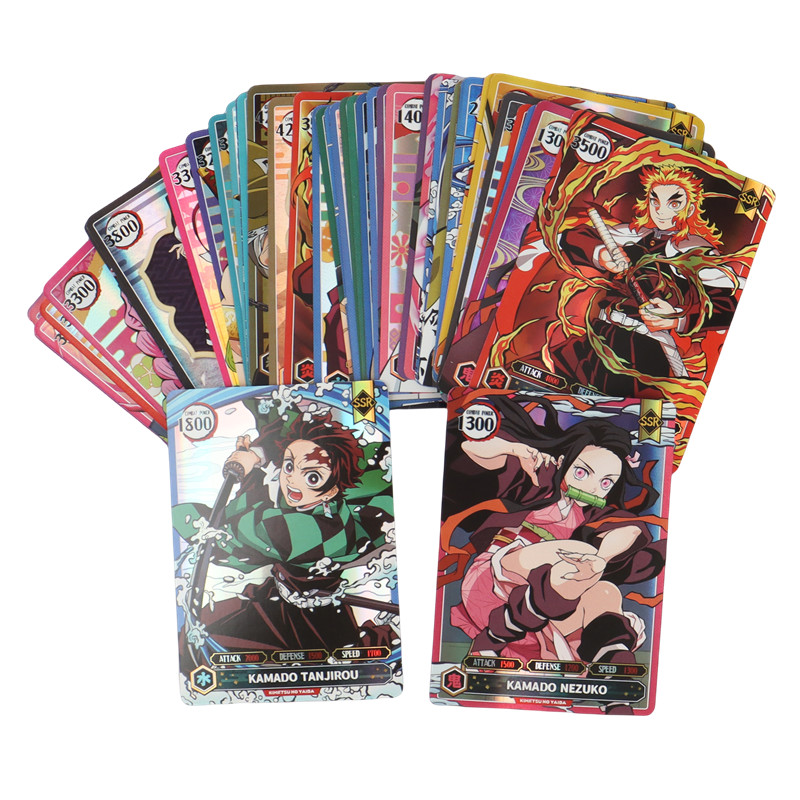 50PCS Demon Slayer การ์ดภาษาอังกฤษรุ่น SSR การ์ด Ultra Rare การ์ด Tanjirou Kamado Nezuko คอลเลกชันตัวละครการ์ด