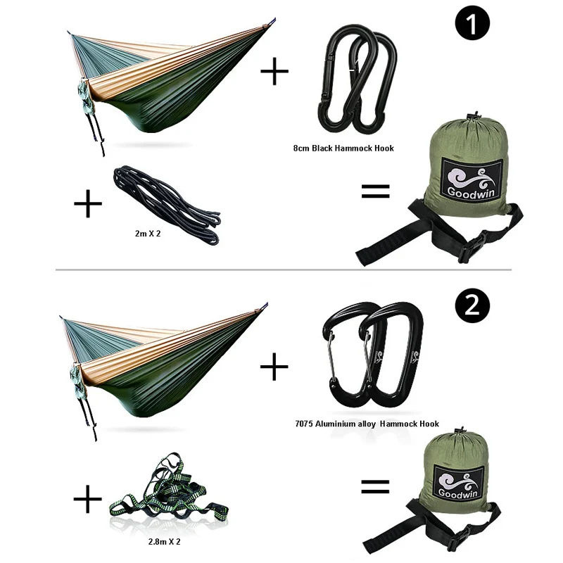 Hamaca portátil para acampar al aire libre para 2 personas, 300x200 cm, con hamaca a juego de colores, cama colgante de tela de paracaídas de alta resistencia
