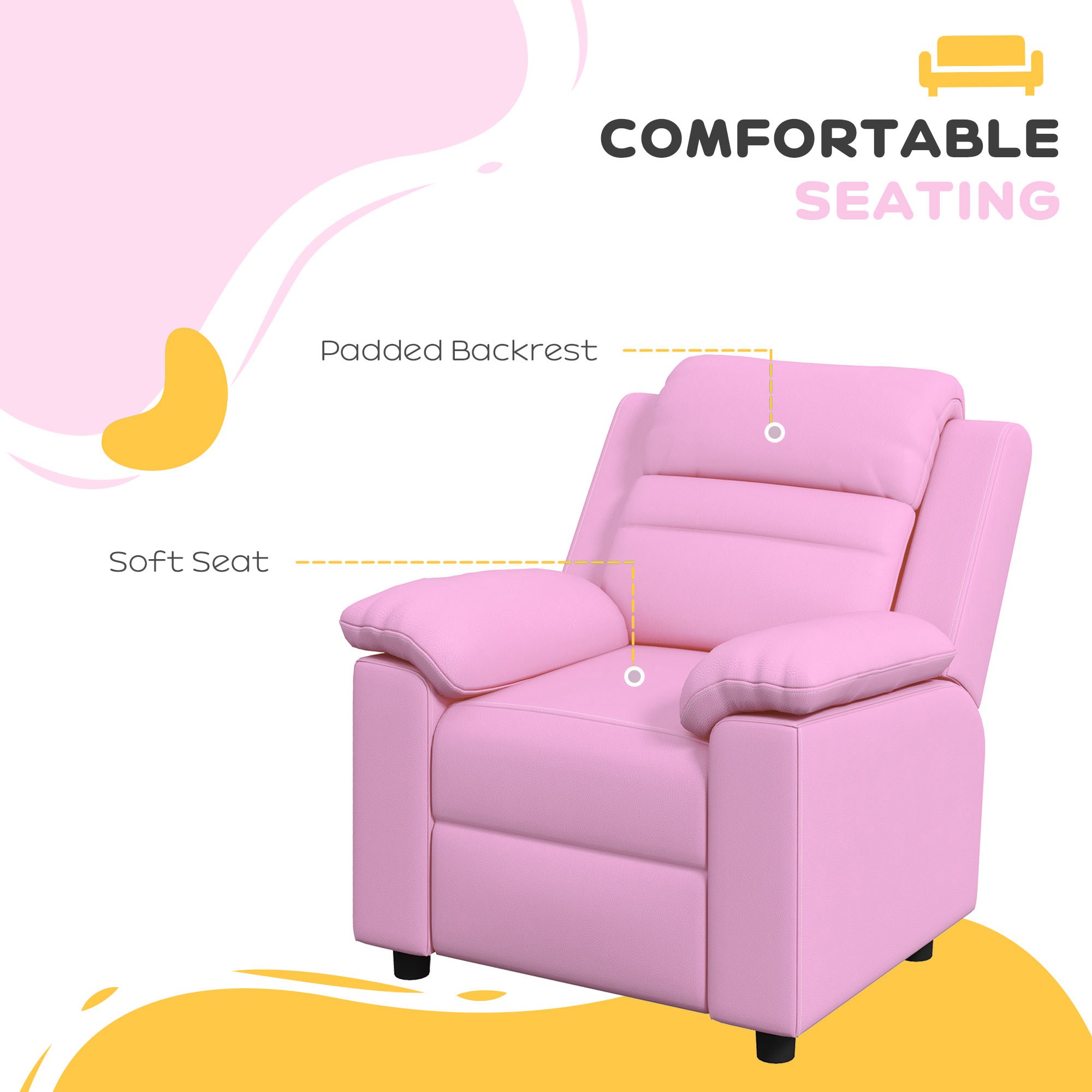 Kids Recliner Chair with Armrest, Footrest, Headrest, Pink