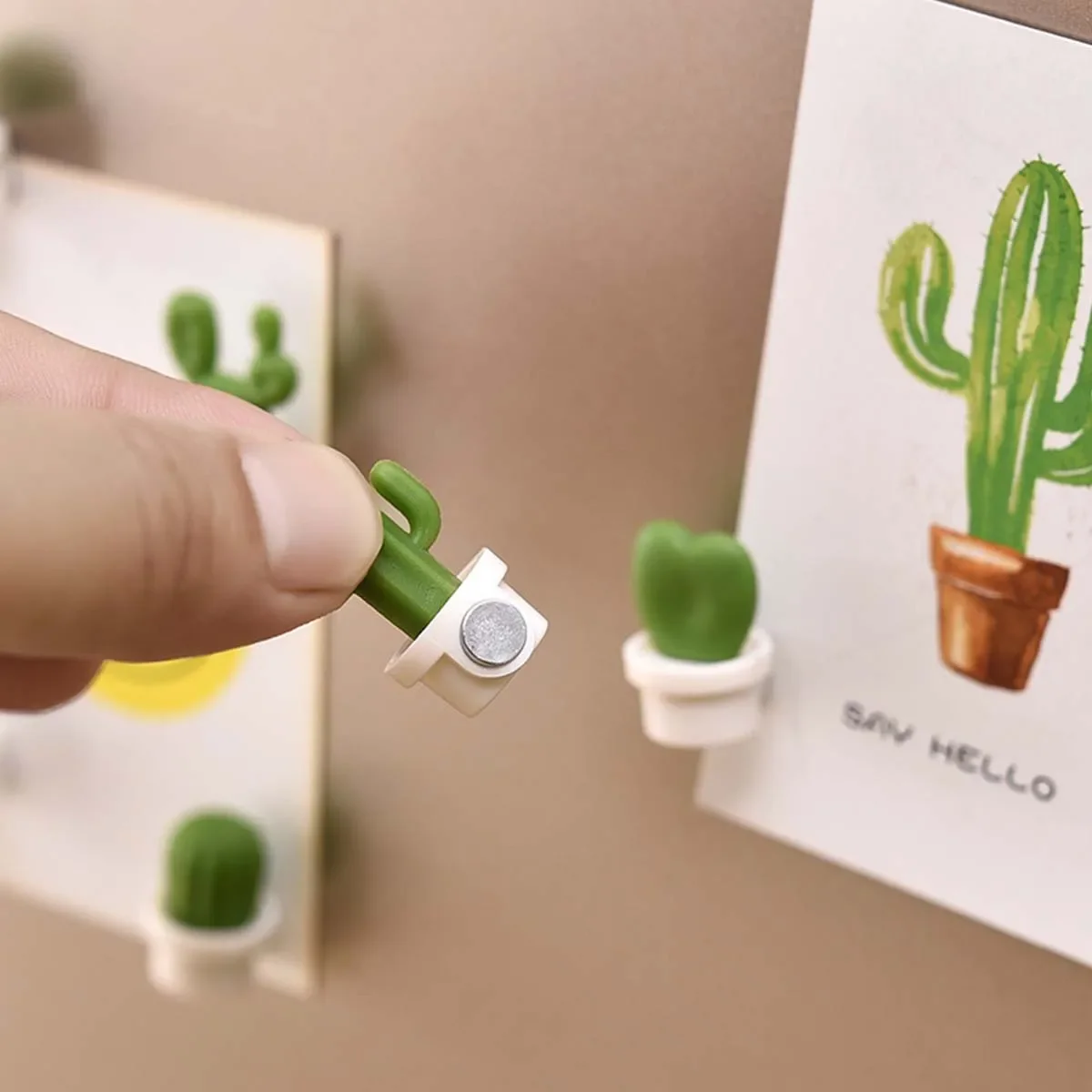 Magnete da frigorifero con messaggio magnetico per cactus da 6 pezzi Magnete da frigorifero tridimensionale con sfera di cactus in vaso per piante verdi