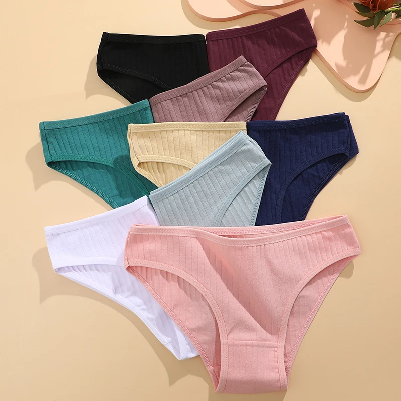 FINETOO 3 PZ/SET Mutandine di Cotone da Donna Mutande a Righe Morbide Slip Sexy di Colore Solido Femminile Comodo Stretch Lingerie M-XL