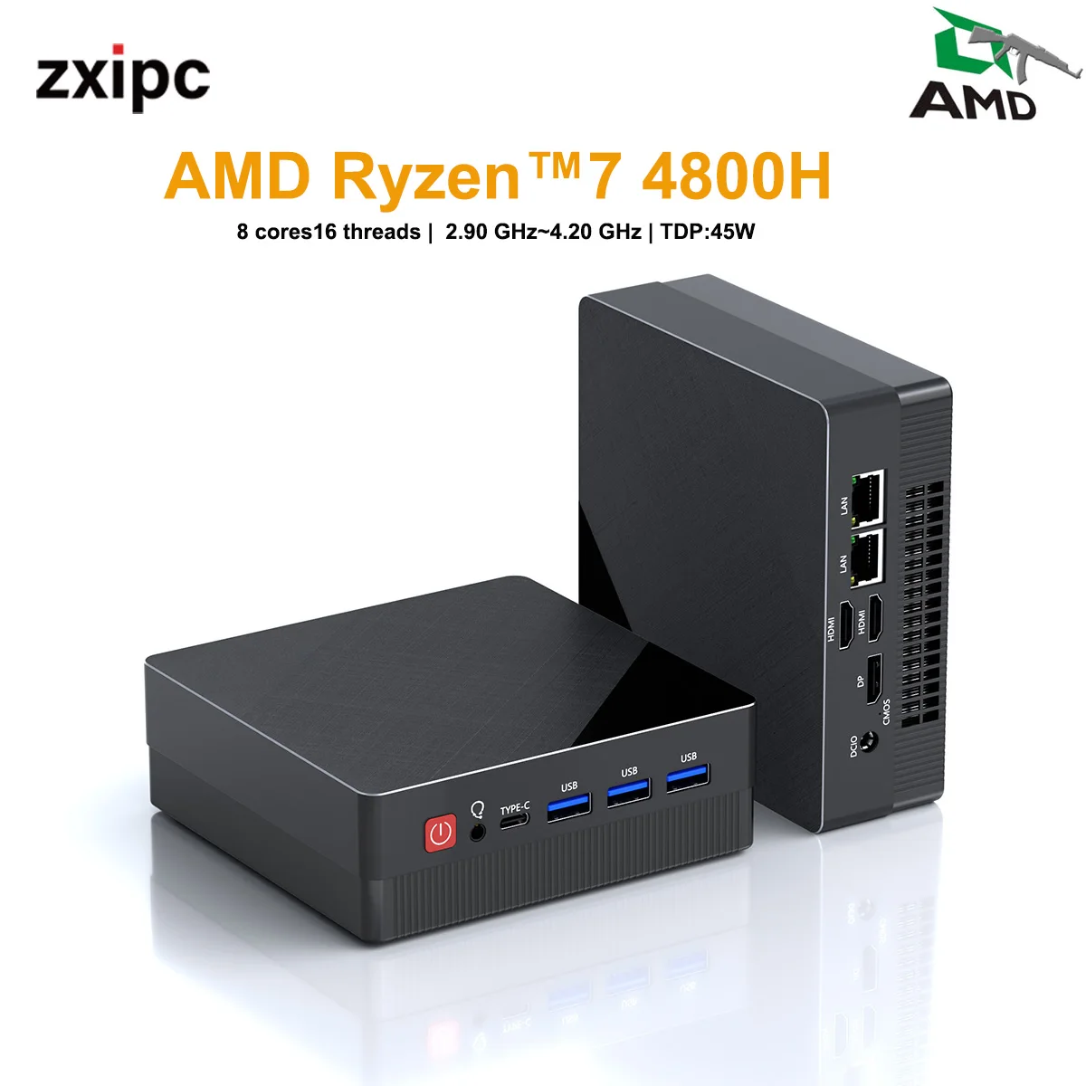 ZXIPC AMD Ryzen7 4800H Mini PC Computer Gaming Pocket Dual LAN WIFI6 BT 5.2 NUC Office DDR4 NVMe Four Display