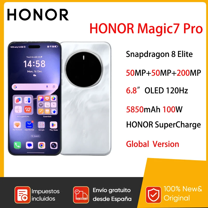2025 NUOVO HONOR Magic7 Pro 5G Smartphone Snapdragon 8 Elite 6.8''120Hz LTPO Display 100W Carica Versione globale HONOR Magic 7 Pro