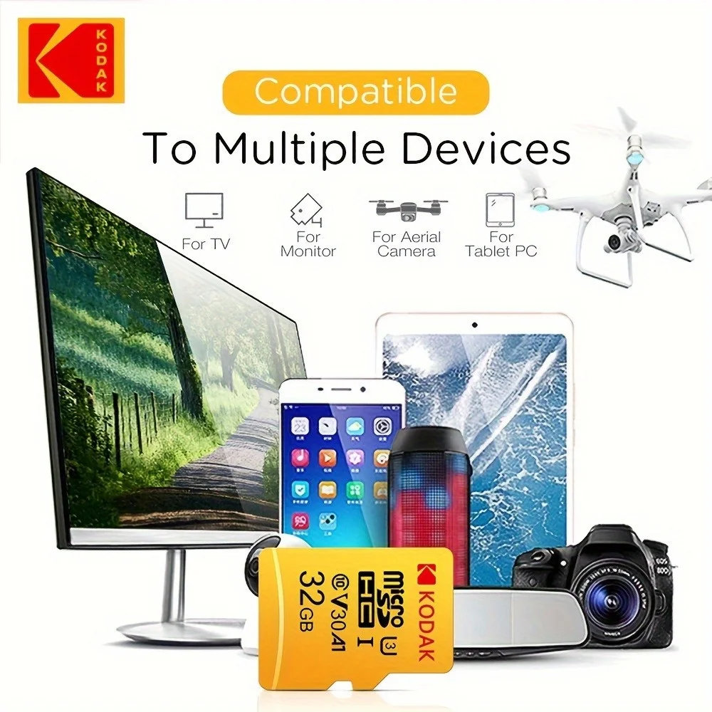 Kodak 32GB-256GB MicroSDCC Memory Card - U3, 4K, A1, UHS-I, C10, TF Memory Cards for Cameras, Smartphones, and Tablets