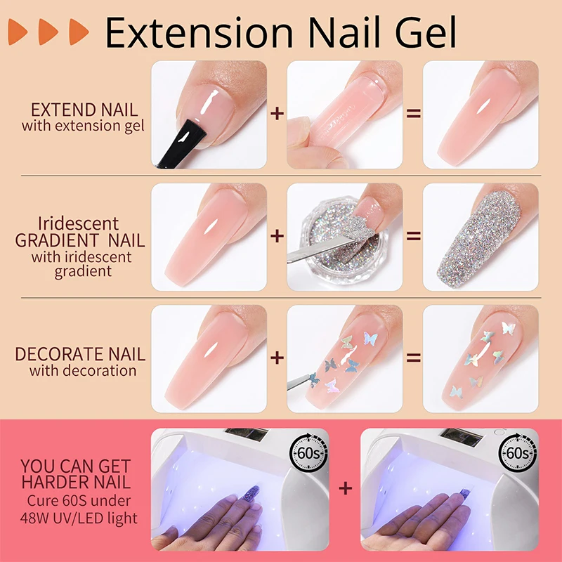 UR SUGAR-Juego de Gel de extensión para uñas, Kit completo de manicura, acrílico de cristal, extensión rápida de uñas, herramientas para construcción de yemas de los dedos, 15ml