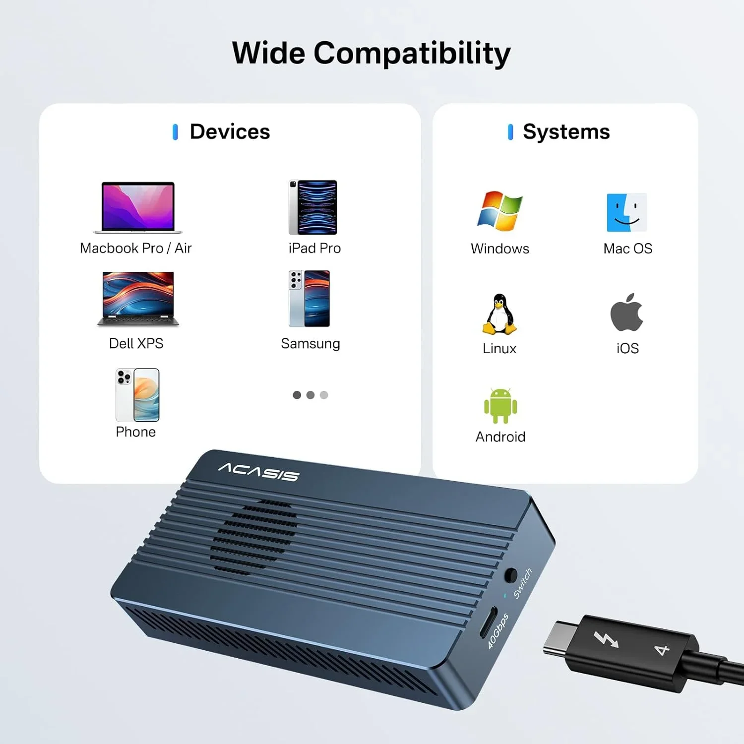 Acasis 40Gbps USB 4,0 SSD carcasa Thunderbolt USB-C SSD Compatible con USB 3,2/3,1/3,0 para Macbook iPad iPhone