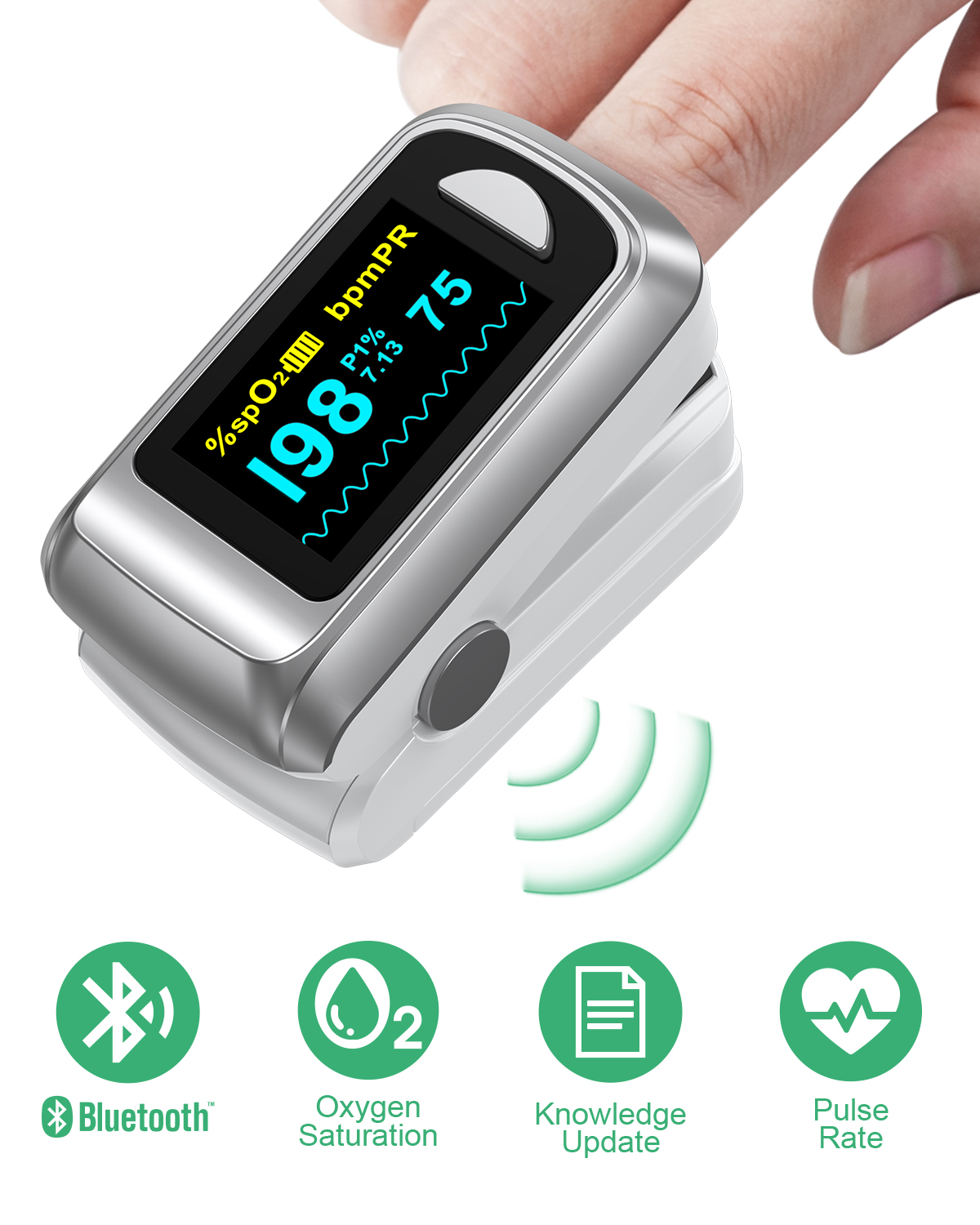 HealthTree oxímetro De pulso para dedo saturación De oxígeno en sangre SpO2 PI Oximetro De Dedo Pulsioximetro oxímetro Bluetooth Control por aplicación