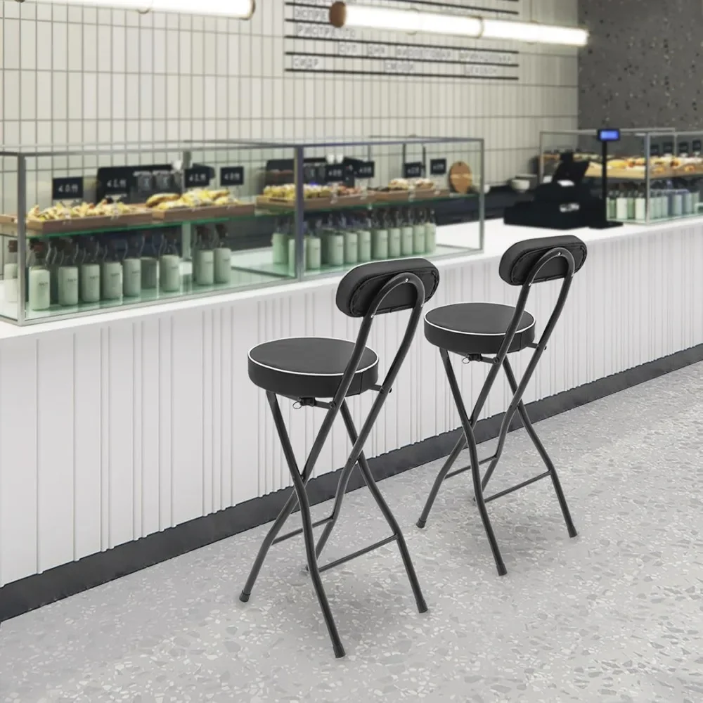 "Pack de 2 bancos de bar dobráveis - couro PU com altura de balcão com encosto, dobrável para cozinha"