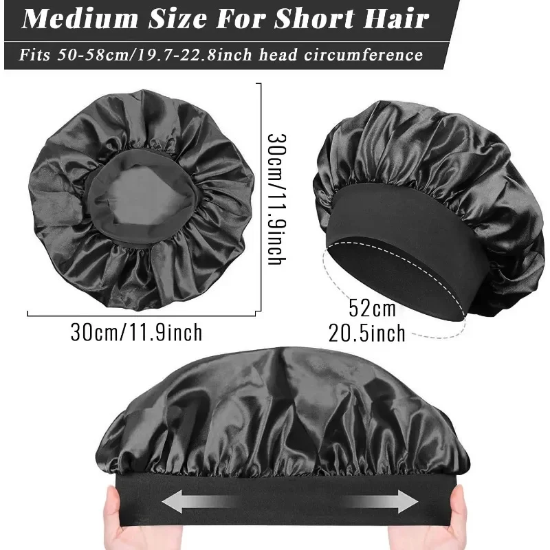 Gorro de satén sedoso para mujer, gorro de ducha de banda ancha elástica reutilizable, gorro para dormir, gorro protector para el cabello Natural rizado, 1 Uds.
