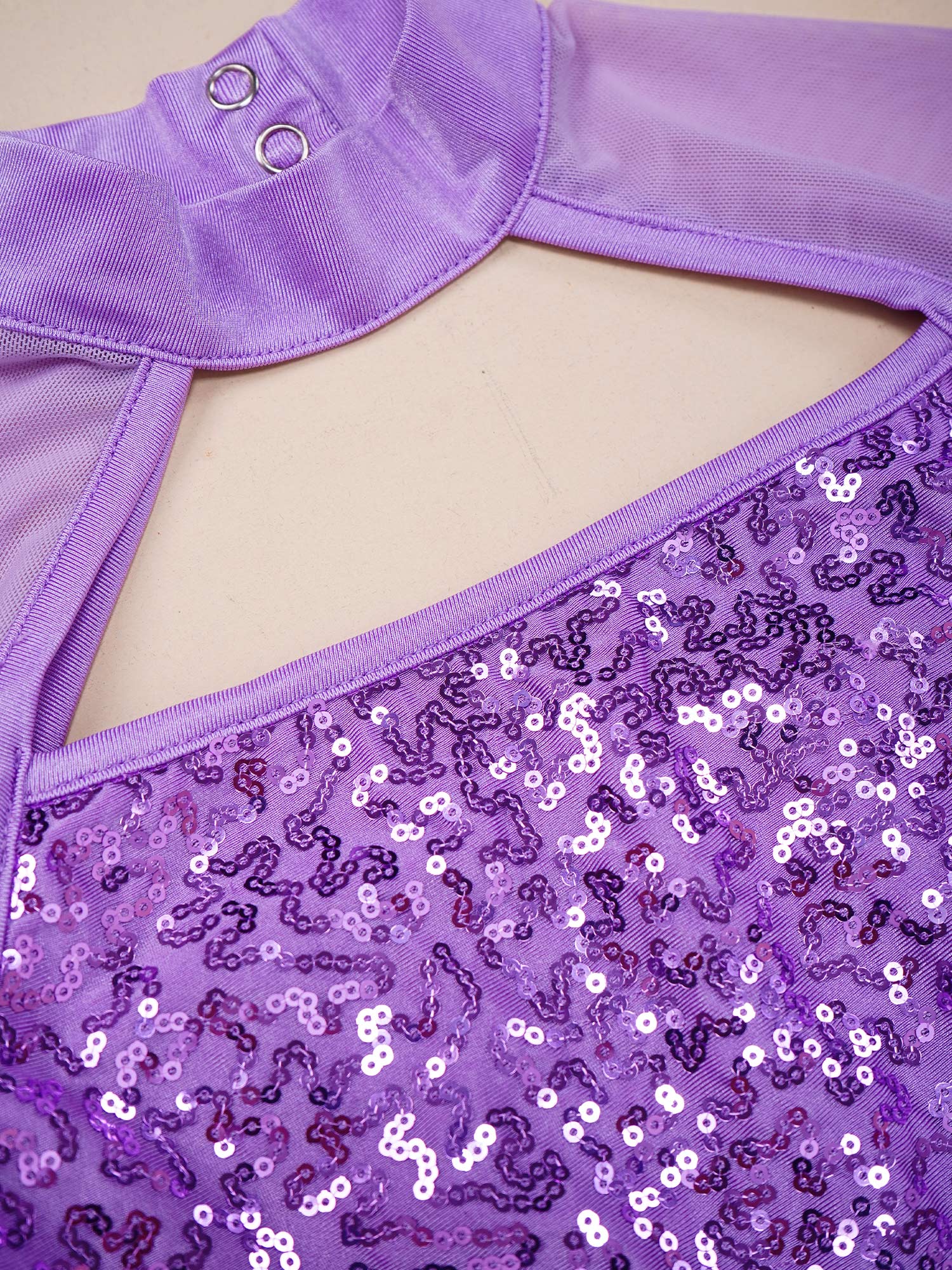 Kinder Mädchen Gymnastik Ballett Trikots Tanz Kostüm Glänzende Pailletten Verziert Dance Crop Top Langarm Runde Kragen Hohl Tops