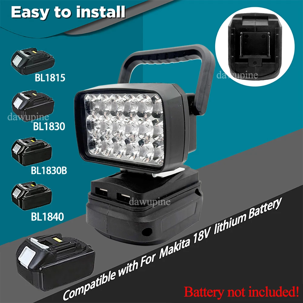 BL1830 18 LED Work Lights Lamp Spotlight Torch Portable Hand Lanterns for Makita 18V Li-ion Battery BL1860 BL1815 USB Power Bank