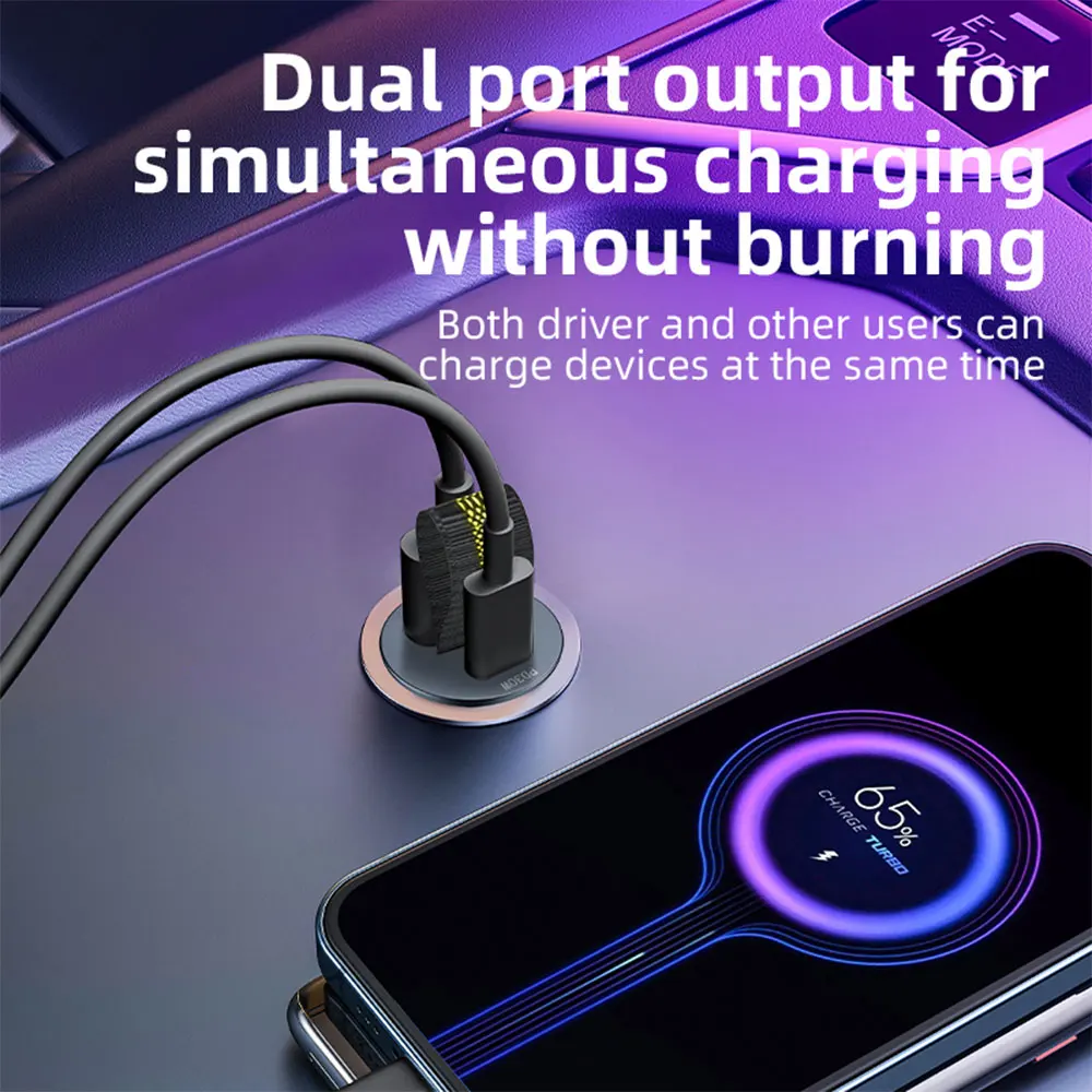 200W Mini USB Car Charger Super Fast CHARGING Type-C PD Quick Charge รถอะแดปเตอร์ชาร์จโทรศัพท์สําหรับ iPhone 15 Huawei Samsung