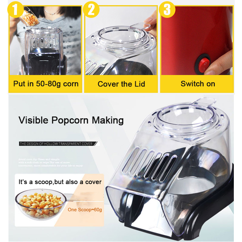 Máquina de maíz de aire sin aceite, máquina de aire caliente Pipoqueir eléctrica, Mini máquina para hacer palomitas de maíz, cocina casera saludable para el hogar de 1200W