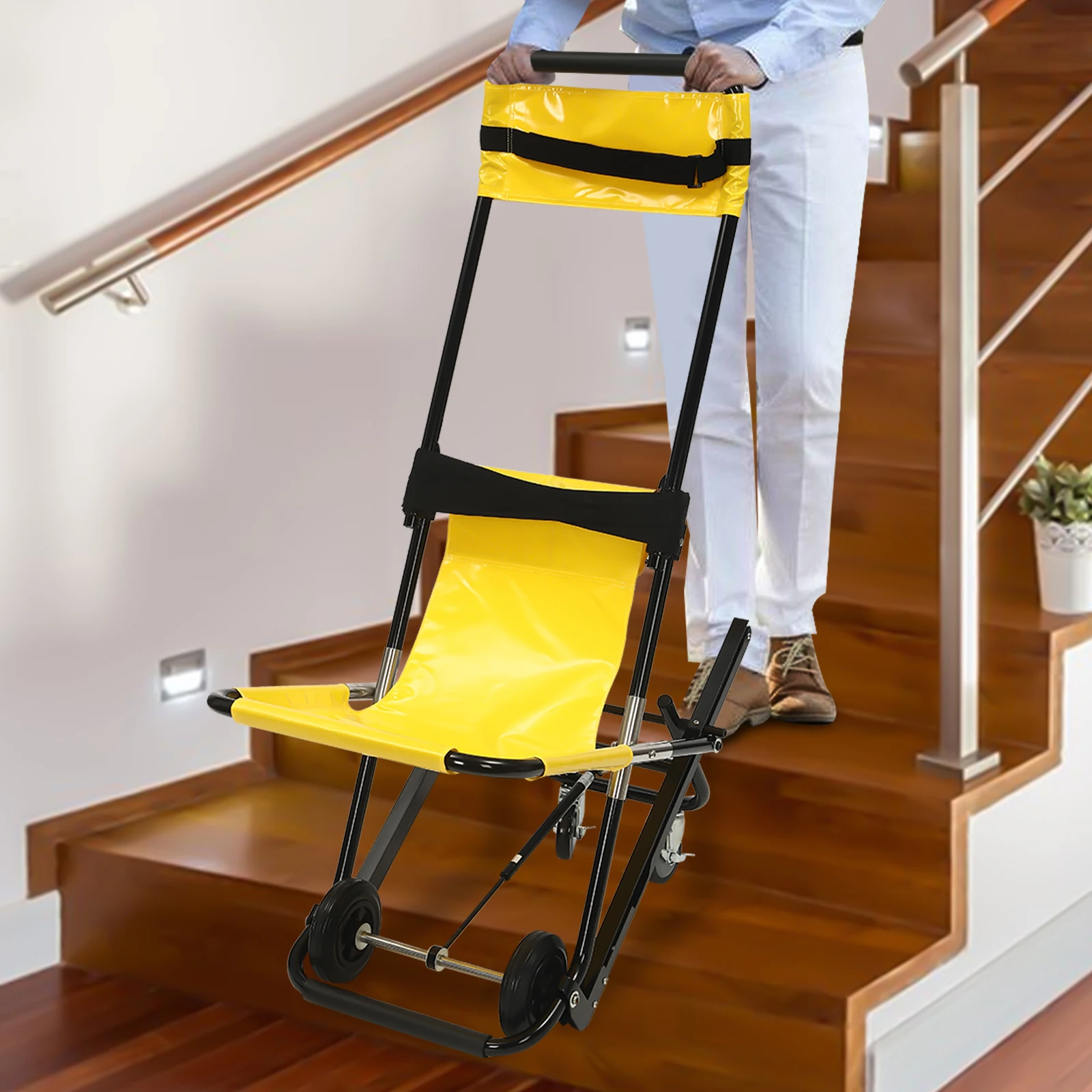 Sedia per scale con ascensore manuale con supporti 350,53 libbre, sedia per scale pieghevole portatile con ascensore per trasferimento quotidiano, evacuazione pieghevole