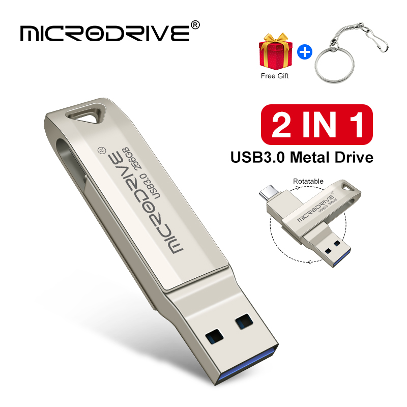 2 em 1 otg USB-C flash pen drive metal memória vara usb 3.0 disco flash 64gb 128gb 256g usb3.0 duplo c pendrive frete grátis