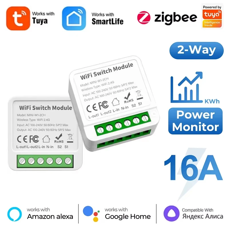 Tuya WiFi/Zigbee3.0 interruptor inteligente Mini interruptor módulo DIY temporizador remoto Control de luz inalámbrico funciona con Smart Life Alexa Google