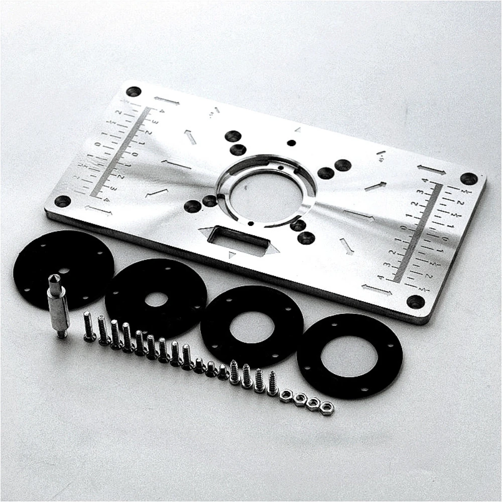 Mesa enrutadora de aluminio, placa de inserción para bancos de carpintería, placa enrutadora, herramientas de madera, fresadora y recortadora con anillos