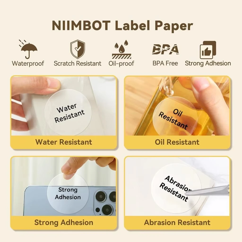 Niimbot B1 โปร่งใสสติกเกอร์เครื่องพิมพ์รอบ/สแควร์แบบพกพา Mini เครื่องพิมพ์ความร้อนป้ายกระดาษสําหรับ B21/ b3S/ b203 Niimbot