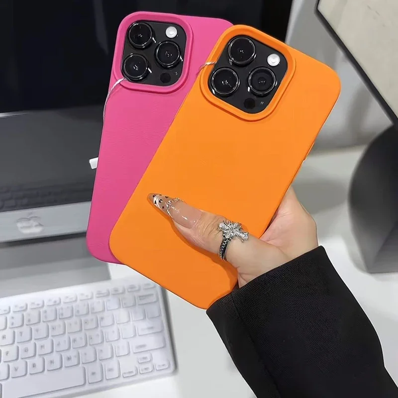 Funda de teléfono de silicona con patrón de lichi de Color caramelo suave para iPhone 11 12 13 14 15 16 ProMax Plus 16E X XS XR cubierta de parachoques a prueba de golpes