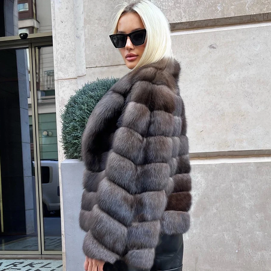 フラップカラー付きの本物のキツネの毛皮のコート,本物のキツネの毛皮のジャケット,高品質のコート,2024