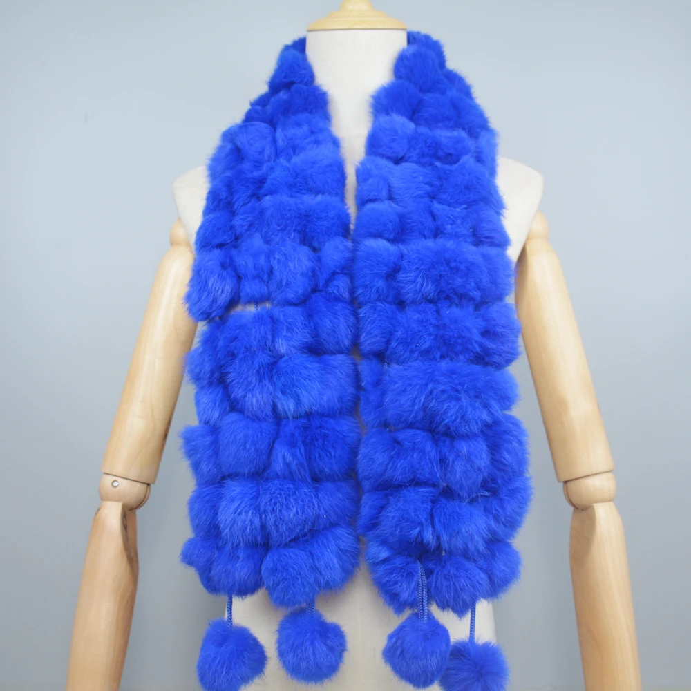 Bufanda de piel auténtica para mujer, bufandas con bolas de piel de conejo Rex auténtica, bufanda de piel cálida a la moda para mujer rusa, colorida, 2025