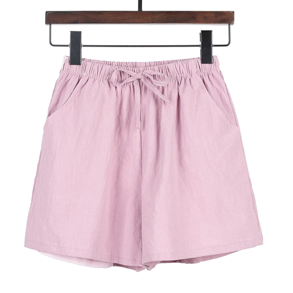 Shorts de algodão de linho casual feminino, cintura alta, calça curta feminina minimalista, shorts de ginástica com cordão, lazer, coreano, verão, novo