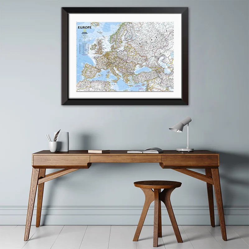 Póster de pared plegable, mapa europeo, suministros escolares en idioma inglés, mapa de viaje decorativo Vintage, decoración del hogar sin marco