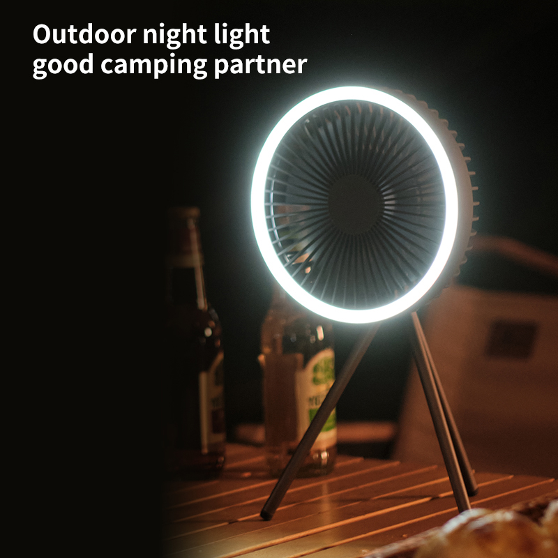 10000mAh屋外キャンプ充電式扇風機、ポータブルオフィスワイヤレステント電気シーリングファン、外部LED照明バッテリー付き