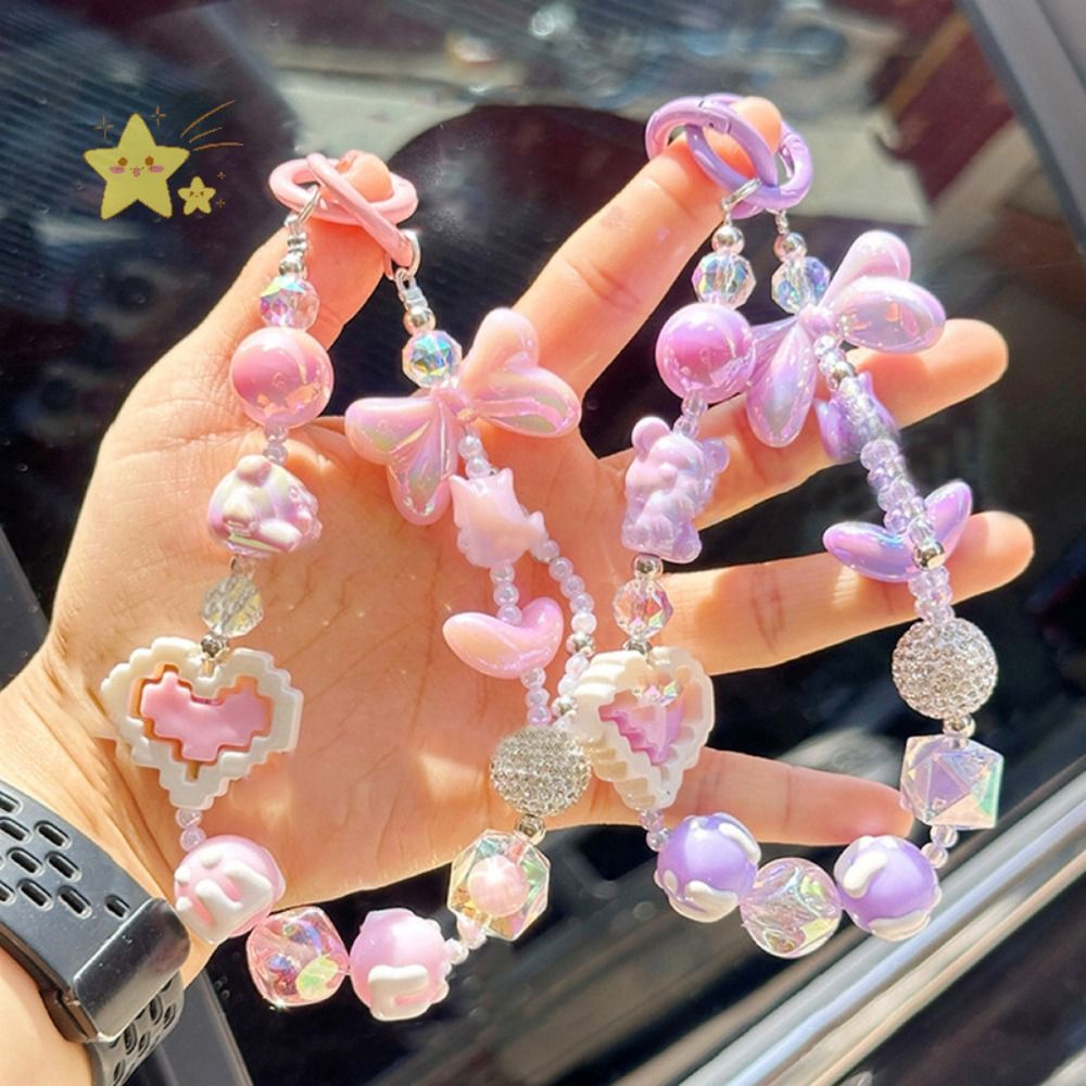 Colorful Acrylic Phone Lanyard Chain Pendant Beaded Heart Bag Decoration Pendant Crystal Hanging Ornament