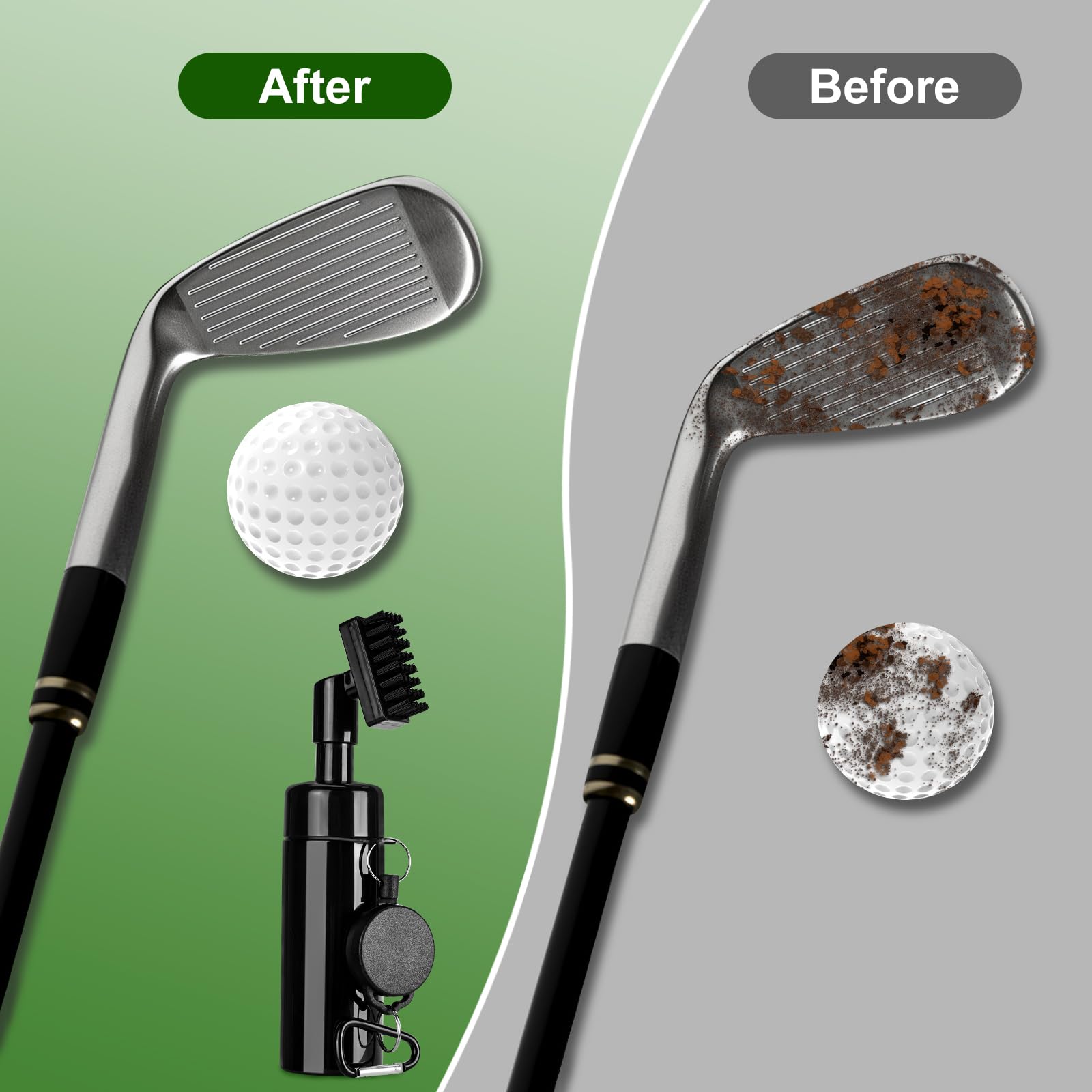 Cepillo de limpieza para cabeza de palo de golf, para ranuras en forma de U y en forma de V con hebilla retráctil