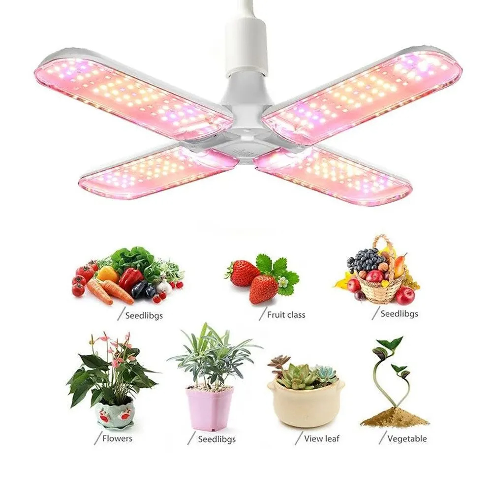 2/3/4 folha de ventilador dobrável led cresce a luz espectro completo e27 planta crescente luz phytolamp lâmpada para plantas de interior mudas de flores